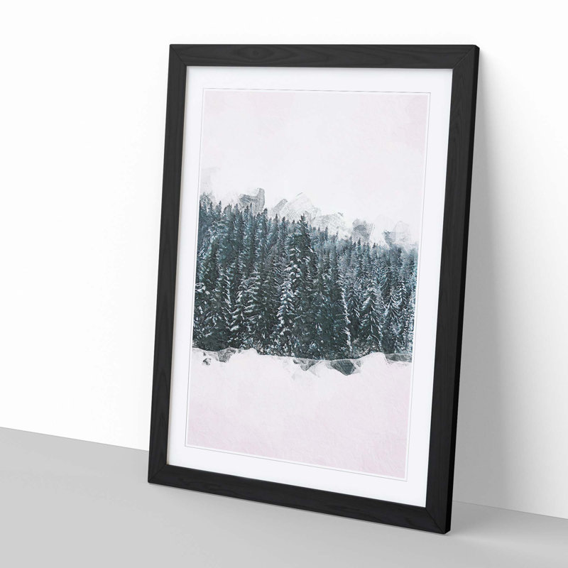 Fir Tree Forest in Winter in Abstract - Picture Frame Painting Print, 36cm H x 27cm W x 2cm D, Black Framed