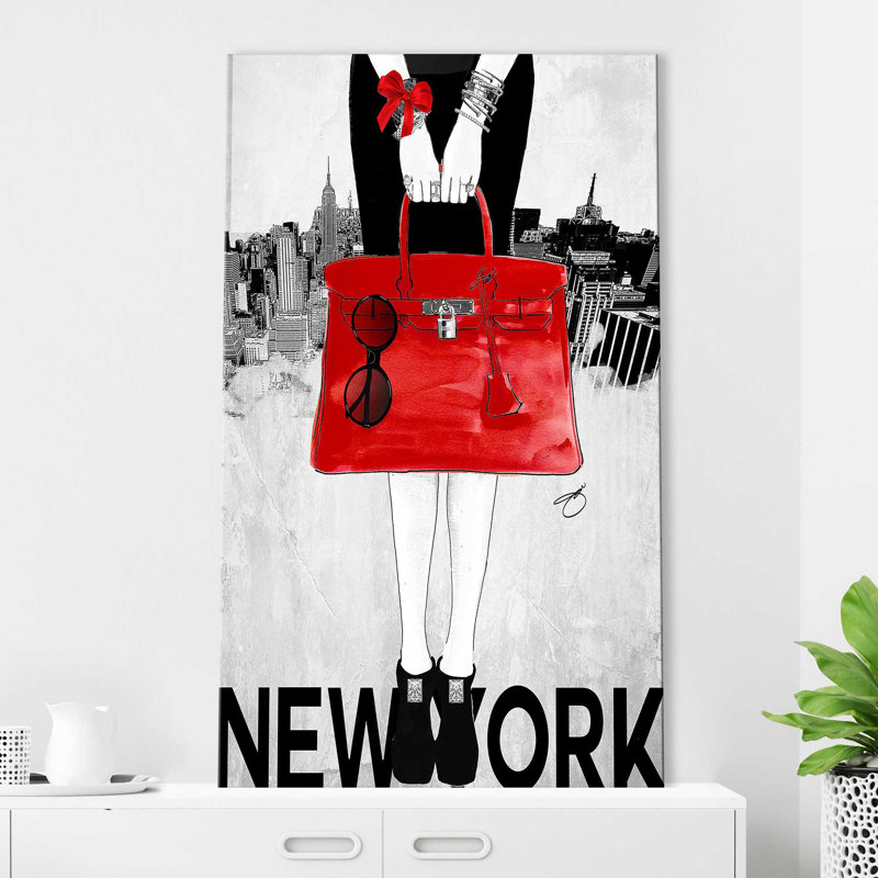 «New York Fashion In Red (Vertical)» par By Jodi - impression, Toile tendue, H 48 po x l 28 po x P 1,5 po