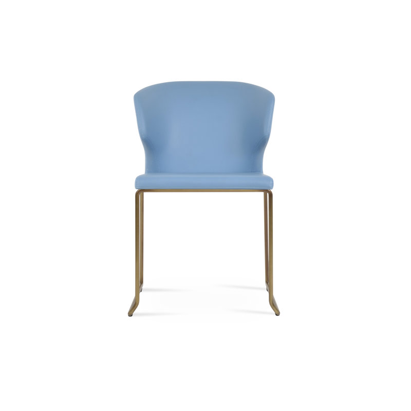 Chaise empilable Amed, Similicuir bleu, Laiton