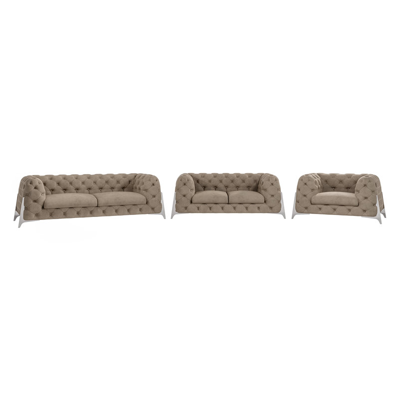 Juneri 3 - Piece Velvet Living Room Set, Cream