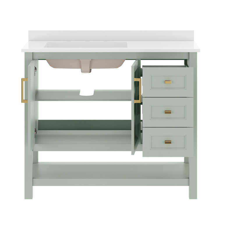 Ensemble de meuble-lavabo simple 36 po avec lavabo, armoire, tablette de rangement ouverte et tiroirs de rangement Caniya, Or