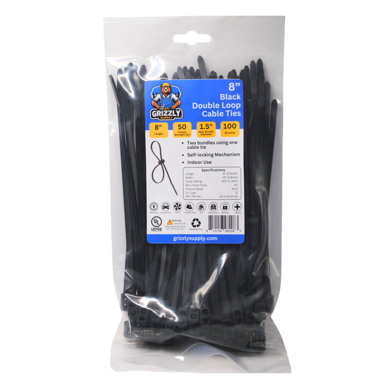 8" 50lb Double Loop Cable Tie 100/bag