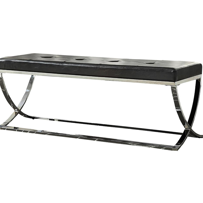 Stylish Black Upholstered Bench With Frame For Interior Elegant Legs And Cover