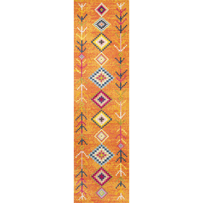 Blakely Tribal Love Geometric Orange/Multi Rug, Runner 2'3" x 8'