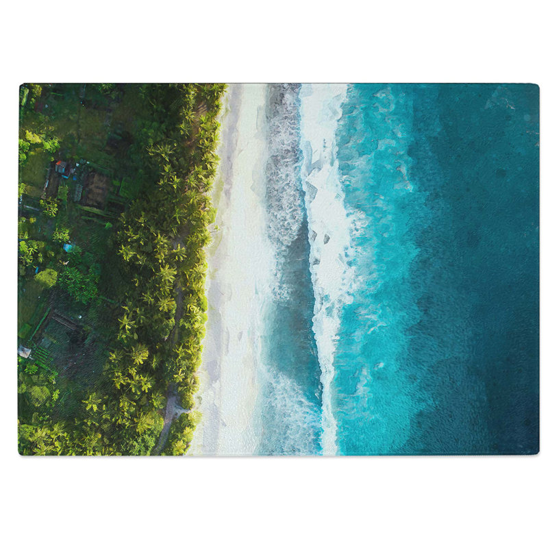 Tempered Glass Birds Eye View of the Beach Chopping Board, 28.5 cm W x 20 cm L