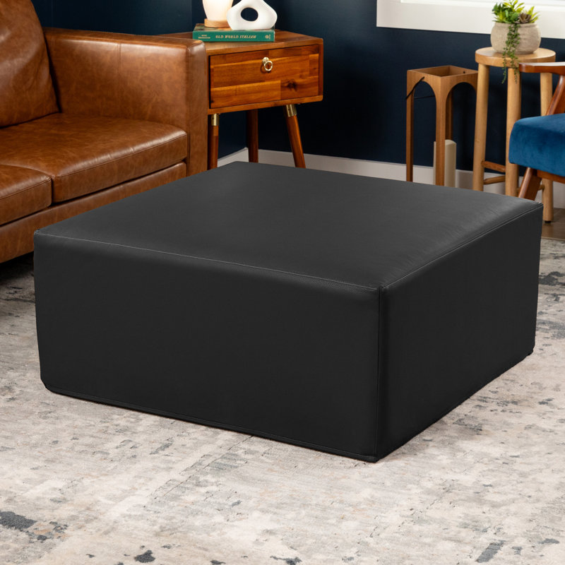 Jaxx Fairlie Couch Ottoman - Oversized Square Foam Coffee Table Ottoman, 36", Premium Faux Leather, Black Faux Leather