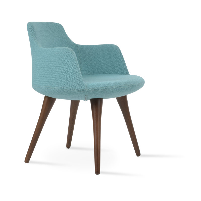 Dervish Metal Solid Back Arm Chair, Green Boucle Wool