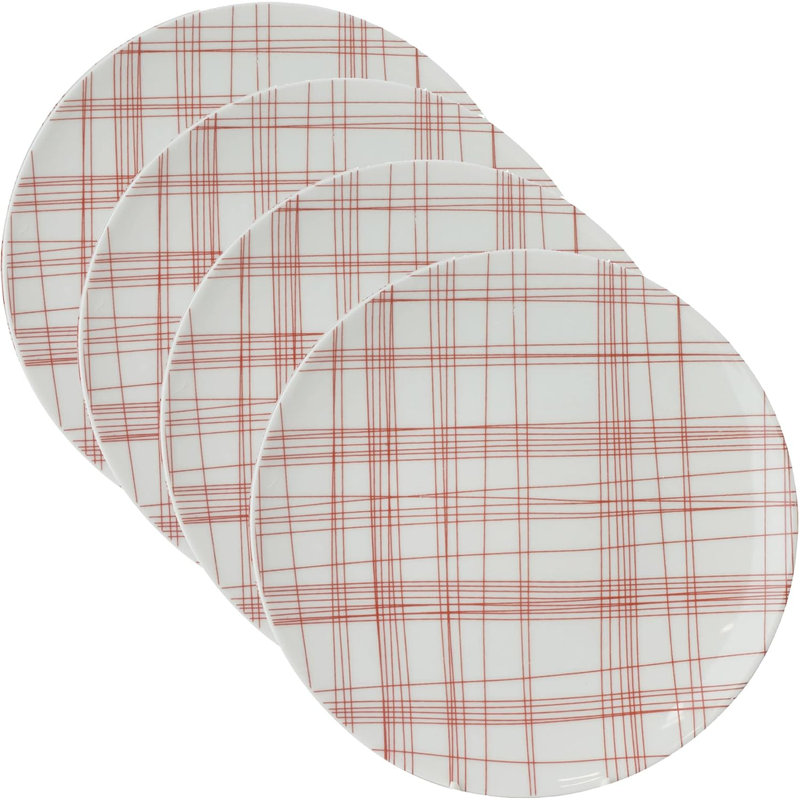 Assiettes à dessert à carreaux rouges. Ensemble de 4