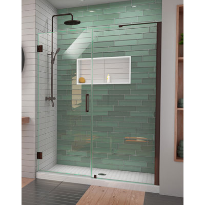 Porte de douche à charnière sans cadre l 58 po x H 72 po Unidoor-LS avec technologie ClearMax