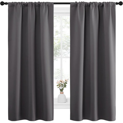 Grey Window Curtains for Bedroom Home Decoration Thermal Insulated Rod Pocket Blackout Drapes for Small Windows (Gray, 2 Panels)
