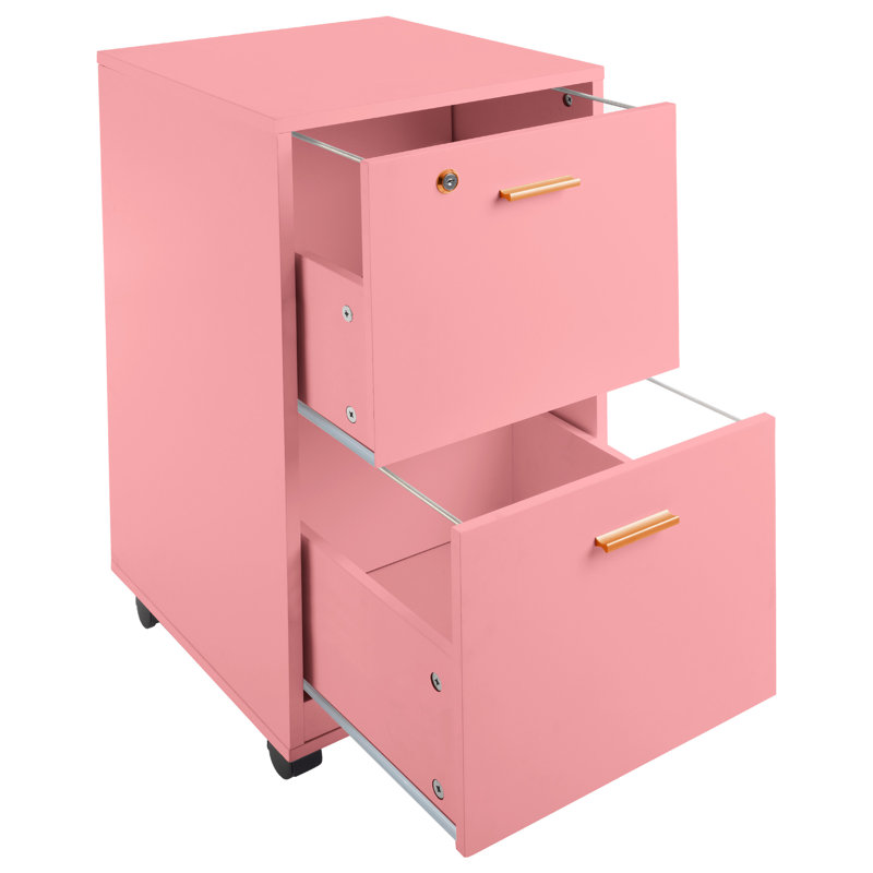 Classeur mobile verrouillable à 2 tiroirs en bois d'ingénierie , Rose