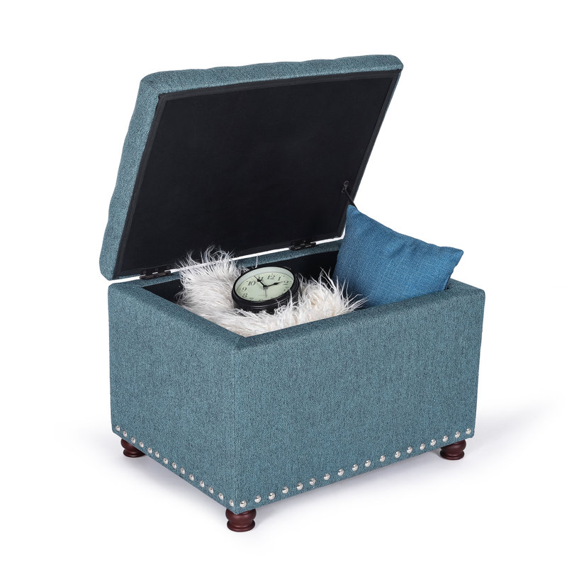 Fontanez Rectangular Tufted Storage Ottoman, Blue Polyester
