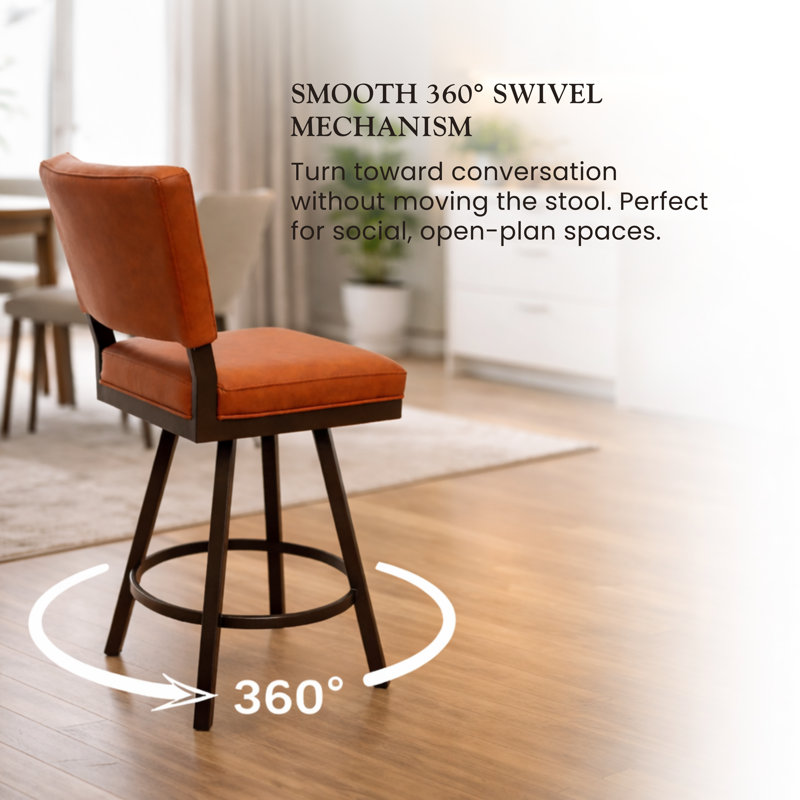 Sunnydale Emerson 26" Swivel Counter Stool, Molten Bronze Finish & Saddle Brown Leatherette