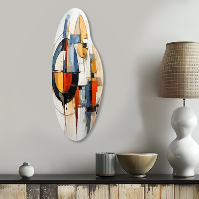 «Colorful Mid Century Abstract Fusion I - Mid Century», art mural moderne asymétrique en métal, impression moderne en métal incurvé