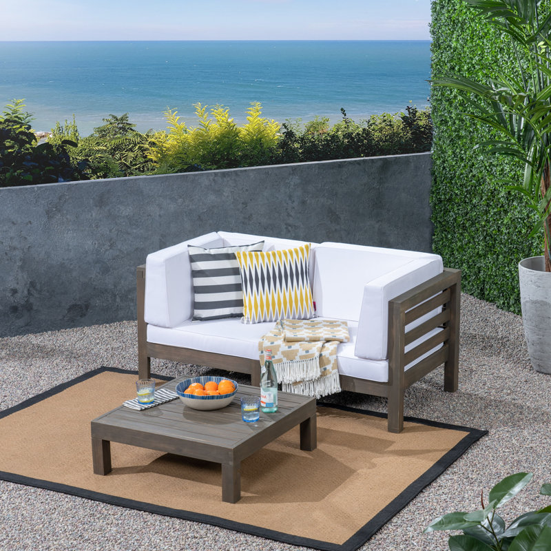 2 - Person Patio Conversation Set with Cushions, Frame: Gray / Cushion: White