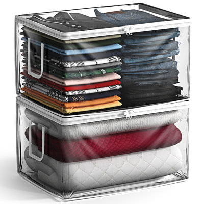 Sac de rangement transparent Sorbus 90L, plastique pliable avec fermeture à glissière et poignées pour vêtements et couvertures - paquet de 2