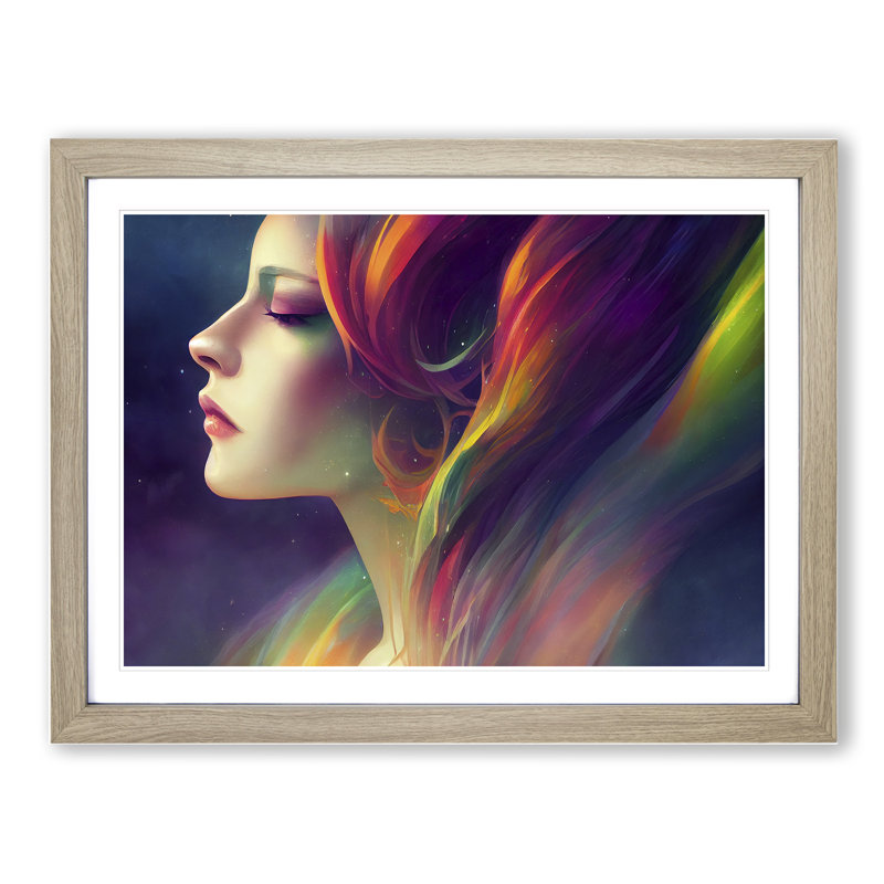 Electric Woman - Single Picture Frame Painting, 25cm H x 34cm W x 2cm D, Oak