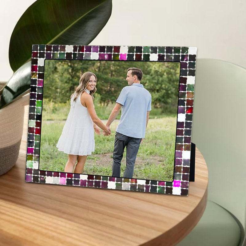  Cadre photo mosaïque rectangulaire 14 x 12 pouces, cadre mural et de table pour décoration intérieure, salon, chambre à coucher, cadeau de mariage et de pendaison de crémaillère - argent multicolore
