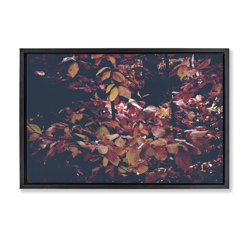 Dusky Forest Leaves Floating Frame, design by Gemma Bardot, Jet Black Floater Frame, 17" H x 25" W