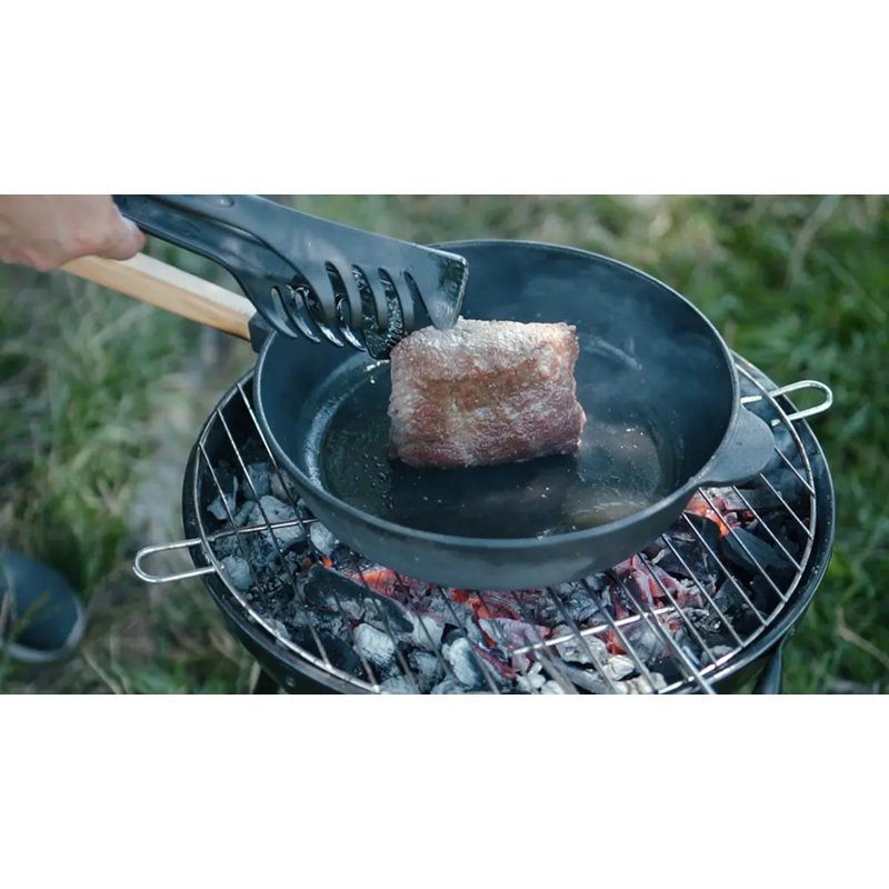 10.2" Black Cast Iron Frying Pan with Wooden Handle