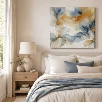 " Golden Serenity Abstract Floral "
