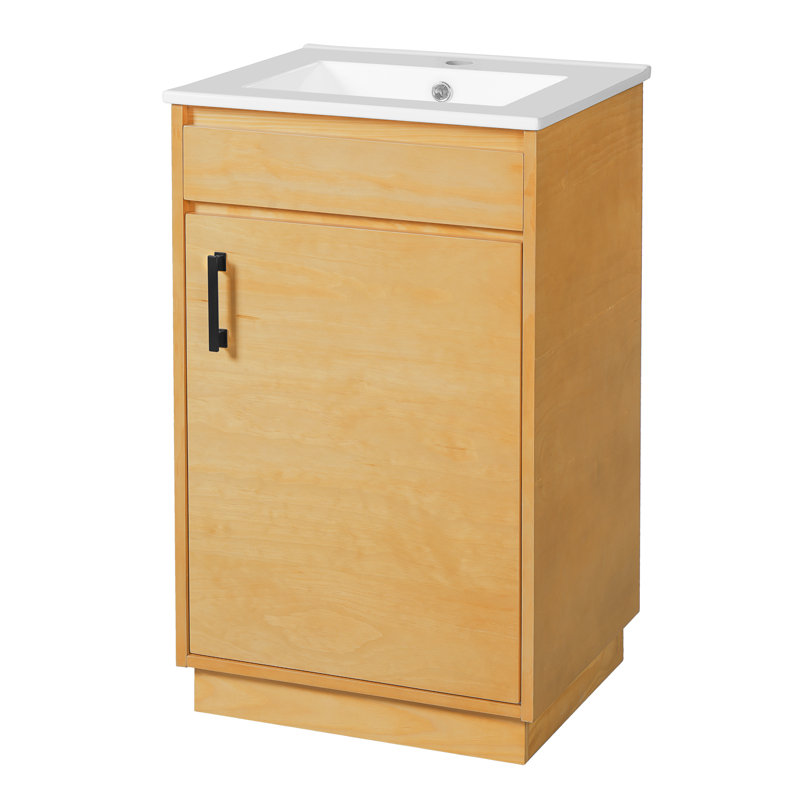 Meuble-lavabo simple de 20 po avec lavabo en céramique, armoire de rangement avec 1 porte à fermeture en douceur et tablette réglable