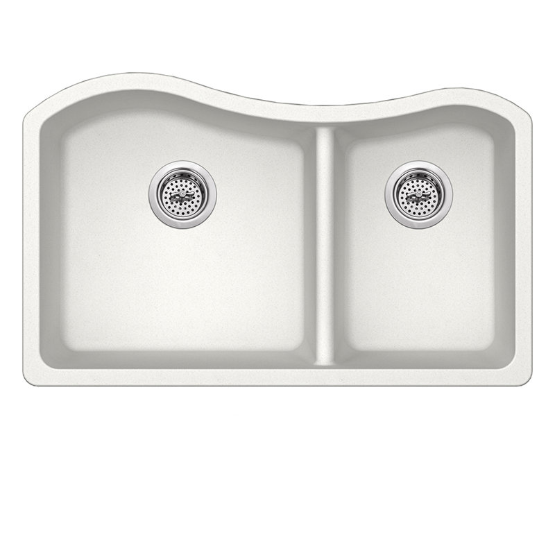 Évier de cuisine à double cuve encastrable 33 po x 20 po, Blanc alpin