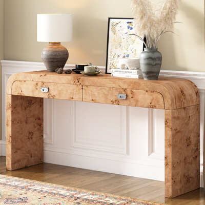 Table d'entrée en bois naturel pour vestibule - conception artistique, pieds, durabilité à long terme, entrée de guide d'assemblage transparente avec motif de ronce, aspect distinctif du salon, flair artistique, circulation facile