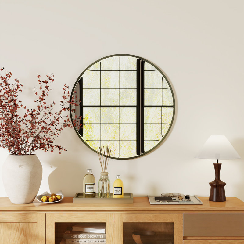 Miroir rond Garber, Noir, 30 po x 30 po