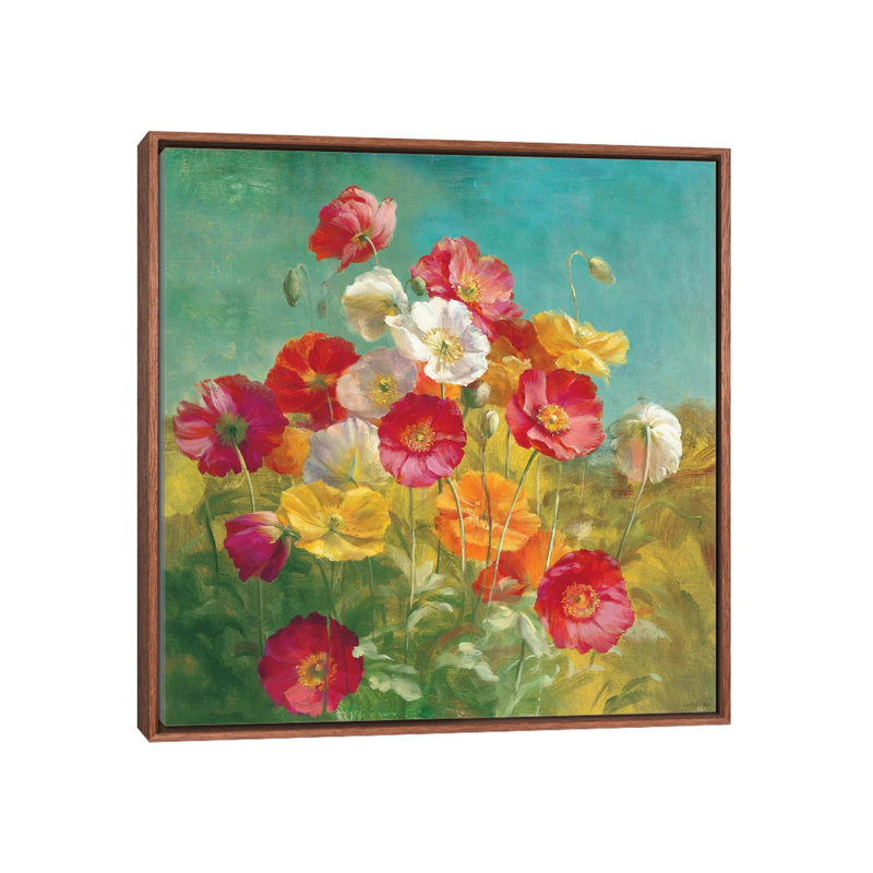 Coquelicots dans le champ par Danhui Nai - reproduction d'art, H 26 po x l 26 po x P 1,5 po, Toile classique avec cadre brun
