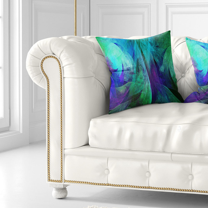 Motif abstrait vert fractal - coussin imprimé abstrait, 18 po x 18 po, Coussin décoratif