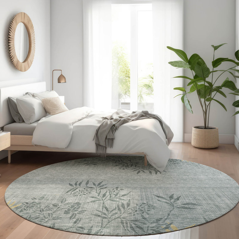 Deivids Washable Floral Indoor / Outdoor Rug, Round 8'