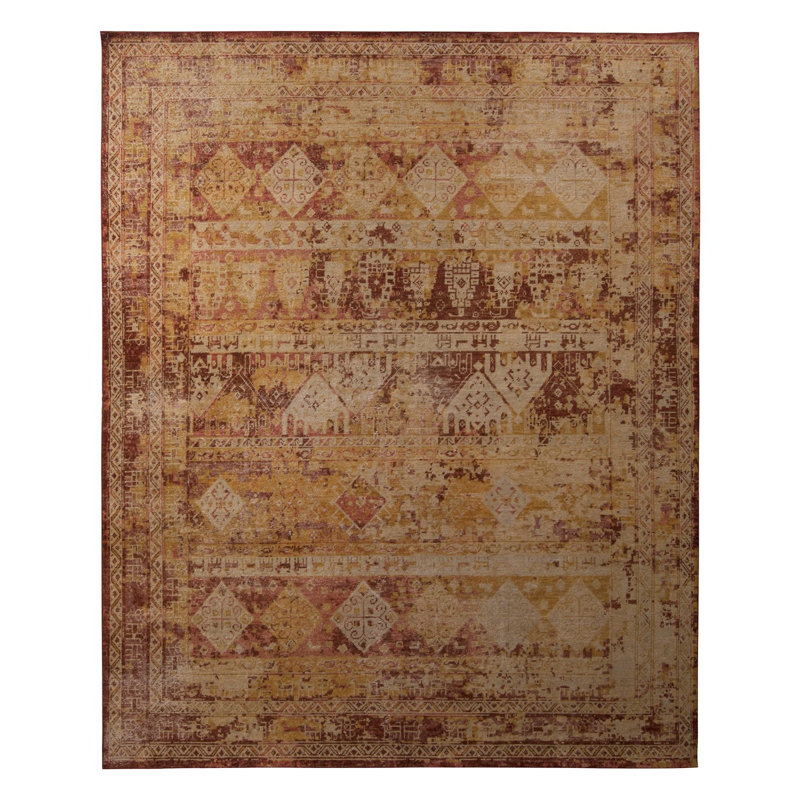 Rug & Kilim's Homage Geometric Beige Red And Gold Wool Custom Rug, Rectangle 10' x 14'