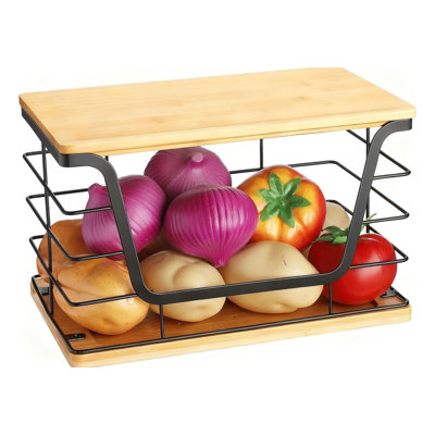 Panier de rangement en XL avec plateau en bambou