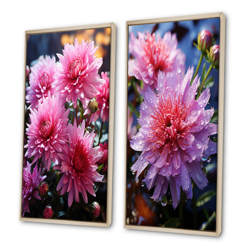 Ensemble de salon rose Mums Elegance In Forest I - Mums, Encadrement brun, H 28 po x l 25 po
