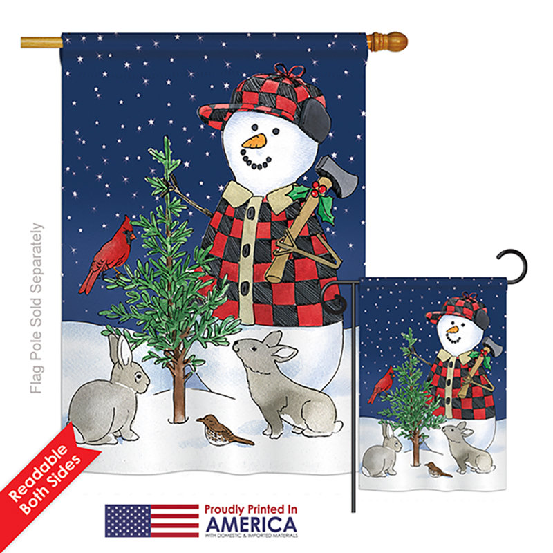 Ensemble de 2 drapeaux en polyester 2 côtés lumberjack snow snows winter wonderland impressions