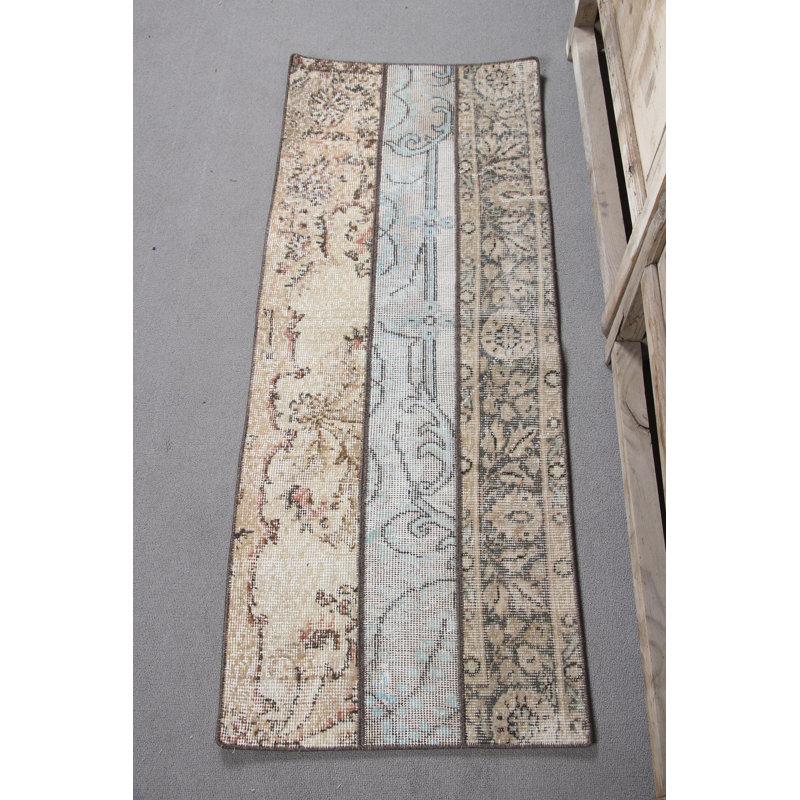 Vintage Turkish Patchwork Rug in Small Size With Antique Anatolian Carpet Design and Beige Bohemian Style for Any Room