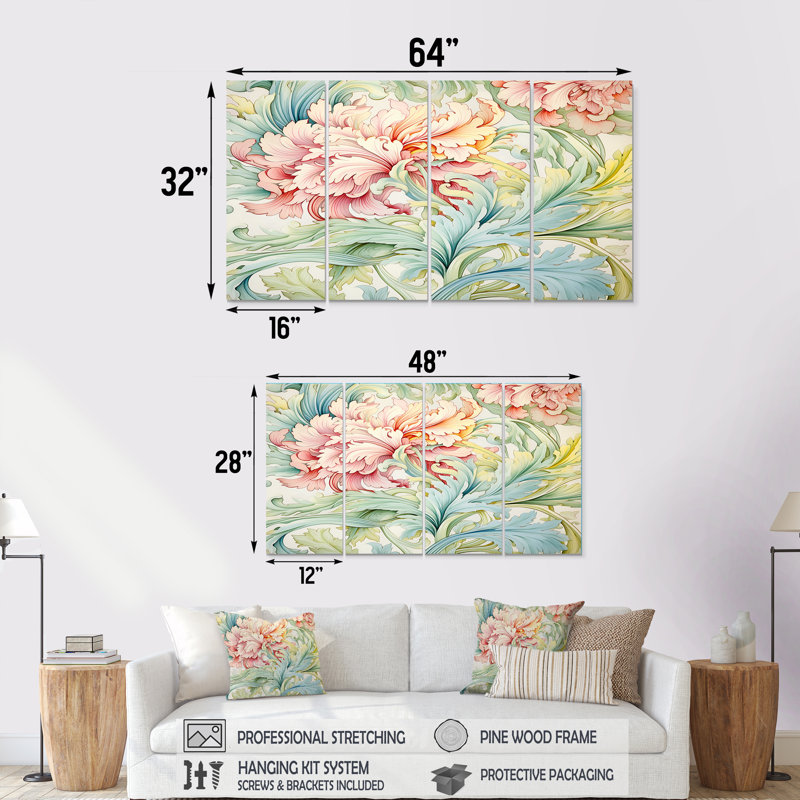 Aurand - Fleurs, art mural sur toile, 4 pièces, H 28 po x l 48 po