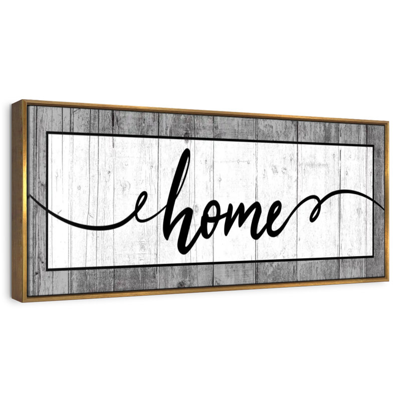 Plaque murale typographique en bois, 46 po x 16 po, Cadre flottant doré
