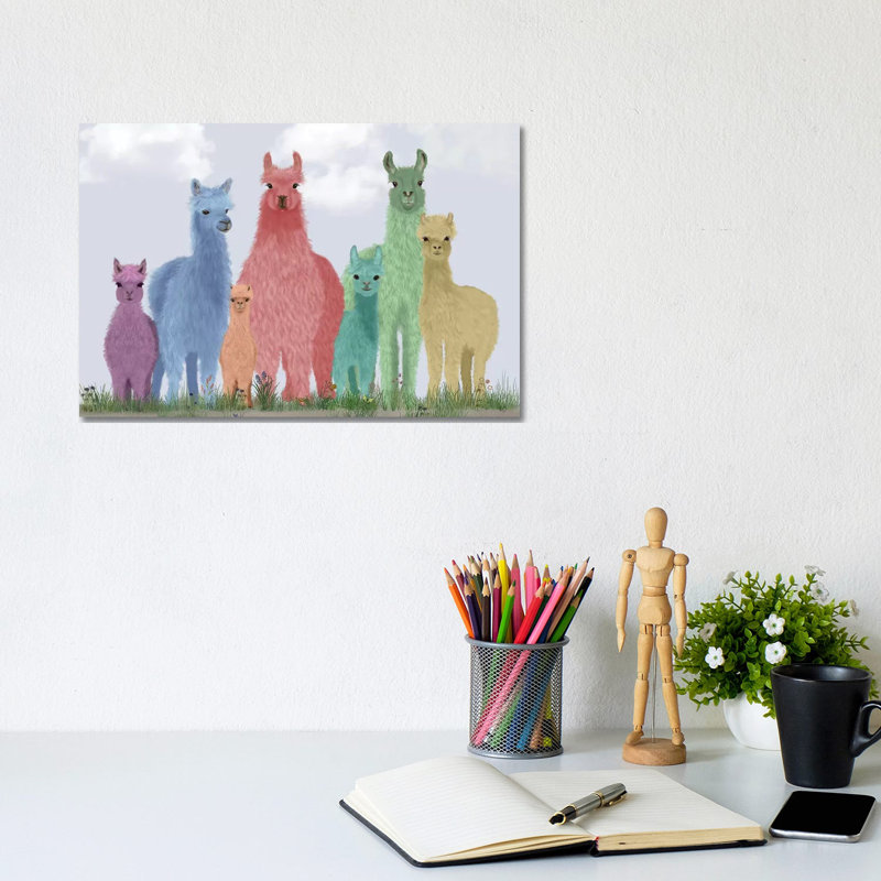 Llama Pastel Family by Fab Funky - Wrapped Canvas Gallery-Wrapped Canvas Giclée, 20.32 cm H x 30.48 cm W
