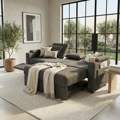 81 " Folding Sofa Bed,3-Person Pull-Out Sofa with Table and USB Ports, Adjustable Backrest