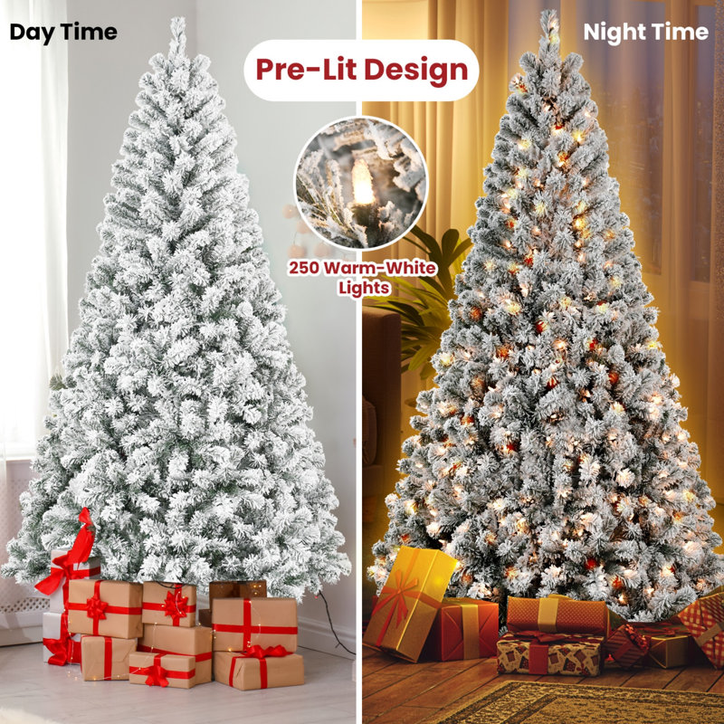Arbre de Noël artificiel floqué pré-éclairé avec lumières blanc chaud, H 5 pi