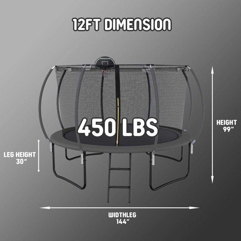 SUMIJ Round Backyard Trampoline with Safety Enclosure, Black