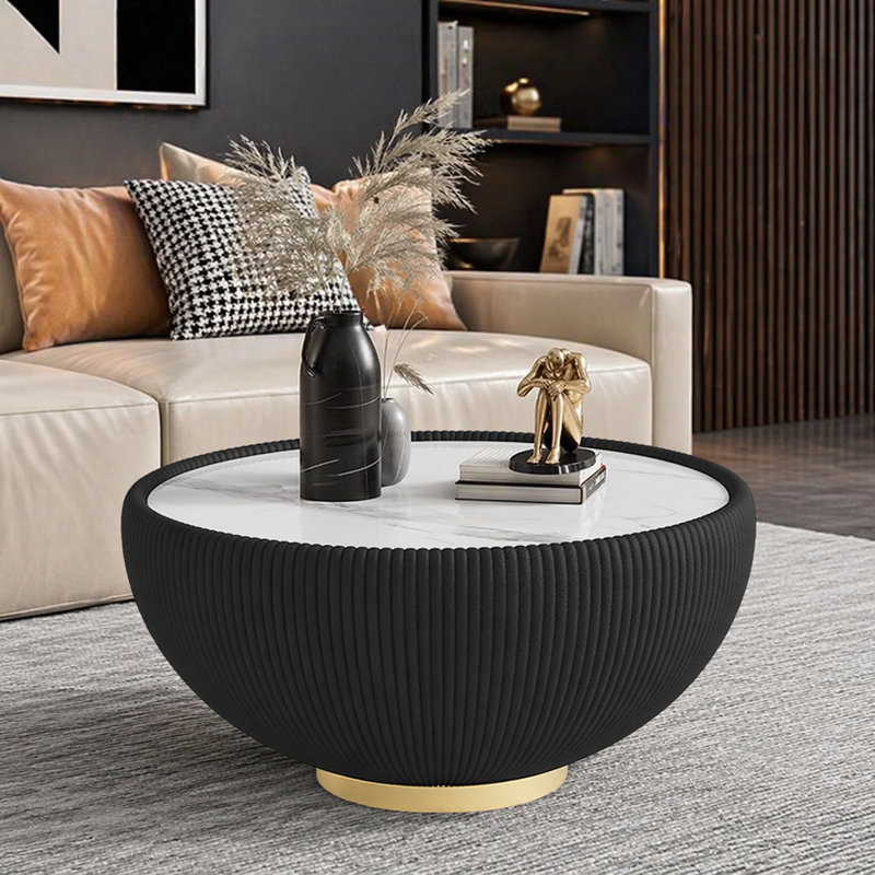 Table de bout moderne avec plateau en cuir fritté et base en métal avec base en métal, table d'appoint luxueuse pour le salon (chaque plateau a un motif gris unique)