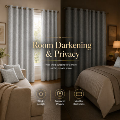 MHG Living Eyelet 100% Cotton Curtains - 2 Panels - Darkening Jacquard Curtain Pair for Bedroom & Living Room