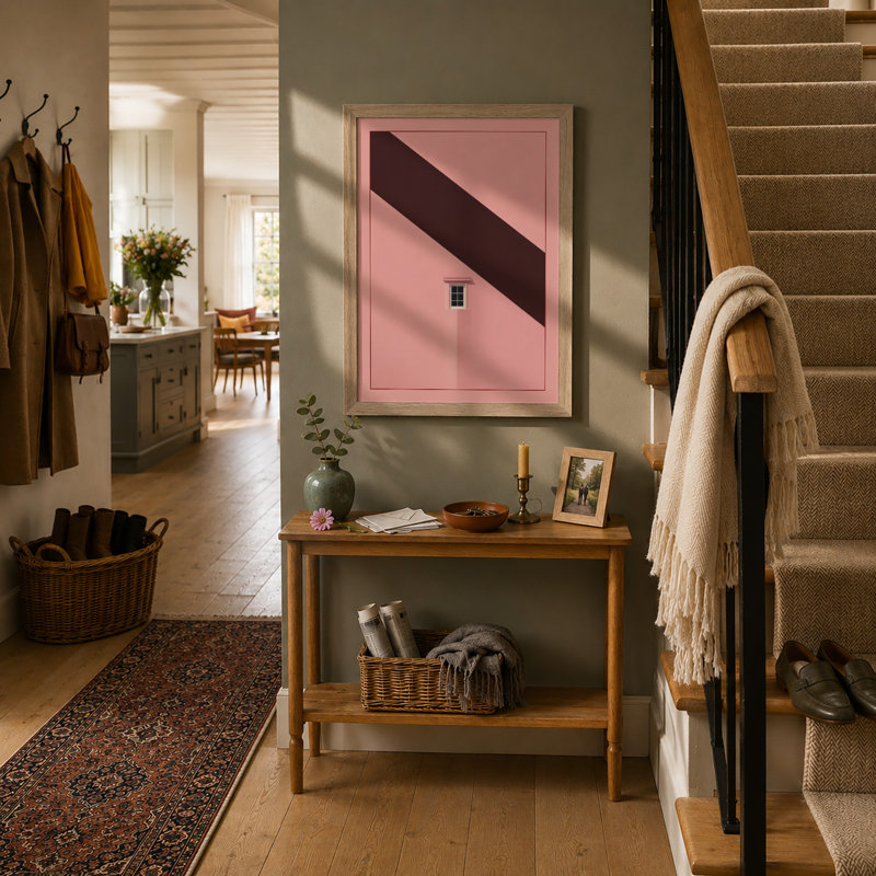 Pink Wall, Brown Diagonal Minimalist - Print, A1 - 84.1 x 59.4 cm, Oak