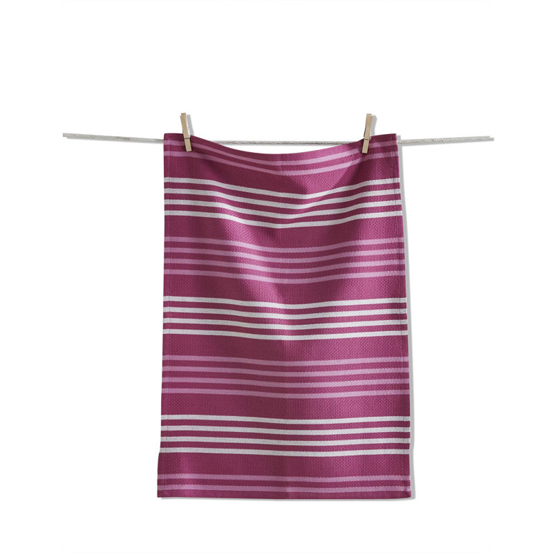 Basket Weave Stripe Dishtowel Gray, Raspberry