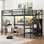 Lit mezzanine en métal peu encombrant avec bureau en L, garde-robe, charge USB et tablette réglable - grand