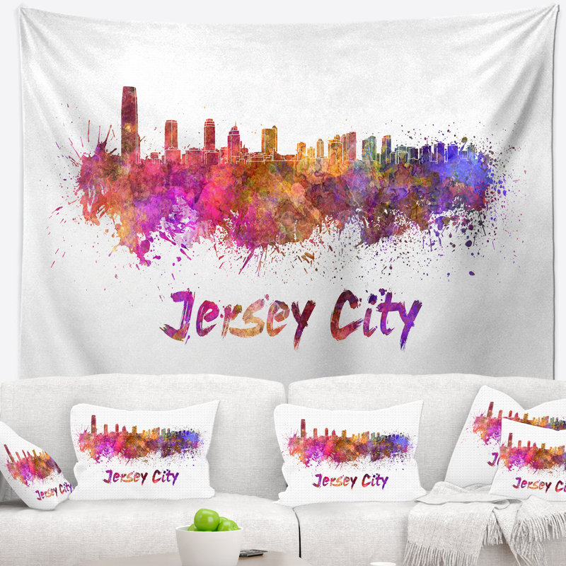 Tapisserie de jersey city skyline Cityscape, H 32 po x l 39 po