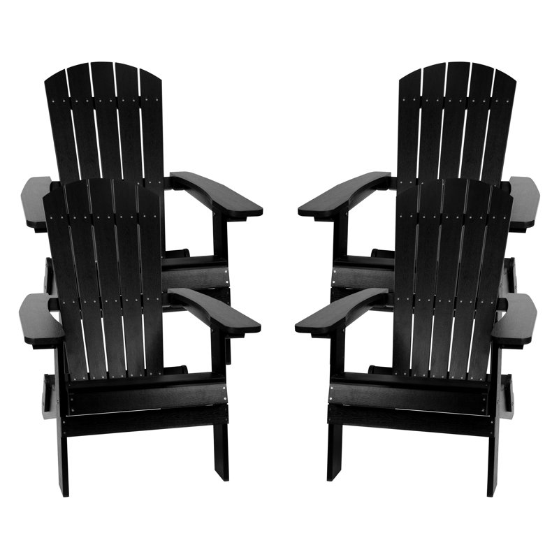 Balasi Poly Resin Folding Adirondack Chair-Indoor/Outdoor Patio Chair, Black